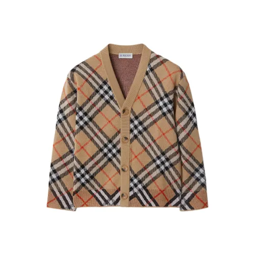 Burberry FW24 Полосатый V-образный вырез Одинарный ремень Длинный рукав Песочный Детский