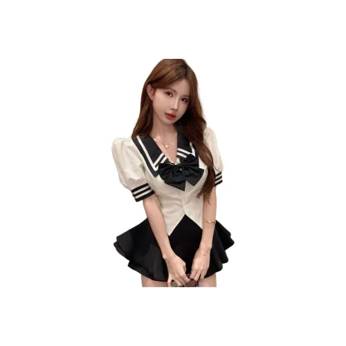 Garbege UNIFORM Женская Белая Рубашка Галстуки-бабочки Черная Юбка Одежда Комплекты
