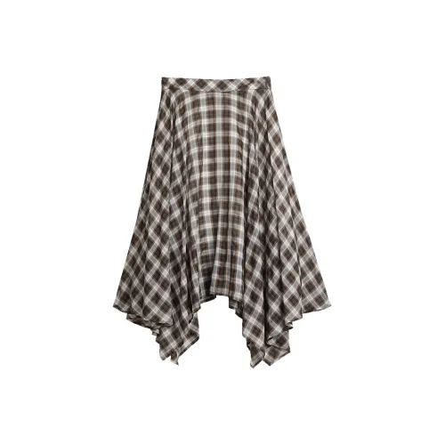 ELLE Повседневный Длинный Юбка Женская Кофейная Клетка