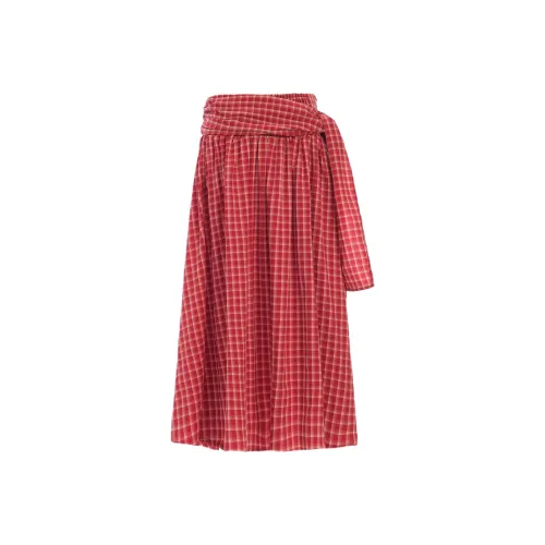 Wen Shan Повседневная длинная юбка женская красный клетчатый цвет