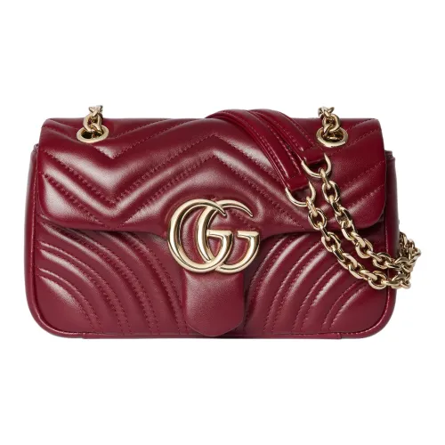 GUCCI GG Marmont Кожа Плечевая Сумка Маленькая Женская Красная