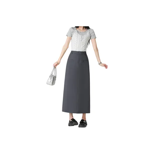 SITOL Повседневный Длинный Юбка Женская Серого цвета