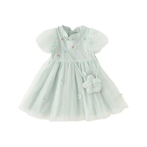 DAVE BELLA Детское платье серо-голубого цвета в комплекте с сумкой через плечо для ребенка