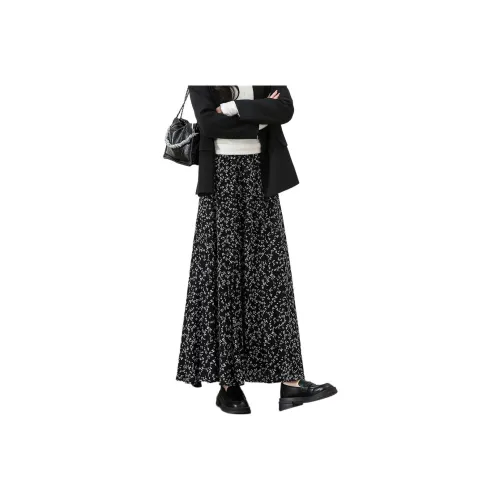 FAWENXIANGZI Повседневный Длинный Юбка Женские Черный