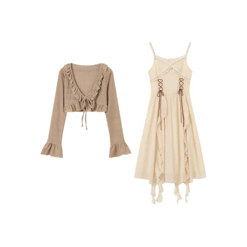 GULIANFEI Кардиган Комплект с Юбкой Женские Хаки