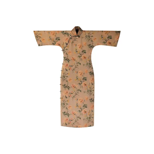 YICHENGFENGXU Чунсам Женский Золотой Розовый С принтом OVERSIZED Рукав