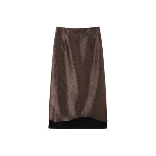 SHUXI Повседневный Длинный Юбка Женская Вечерний Волна Золотисто-коричневый