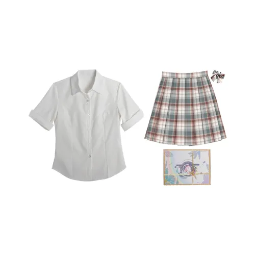 Набор: Облегающий крой, Короткая рубашка с рукавами + Галстук-бабочка + Зеленая сказка, Женская униформа