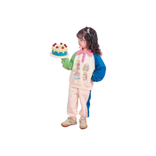 GLADDYBEAR Свитшот экрю с блокировкой цвета 23778 + Тренировочные брюки экрю с блокировкой цвета 23779 Детская повседневная спортивная одежда