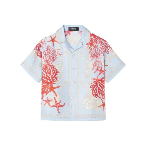 VERSACE LA Vacanza Праздника Коллекция SS24 Рубашка Синяя Детская