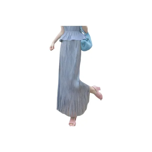 Wbwq Повседневный Длинный Юбка Женские Небесно-голубой