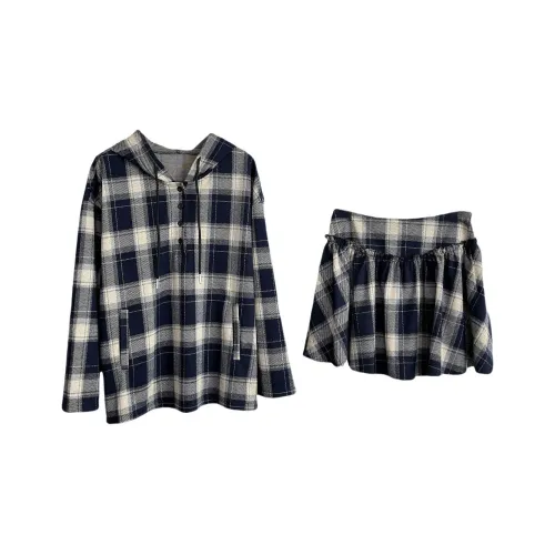 TUSHIFEI Комплект с юбкой Женские Синий Бежевый Клетка