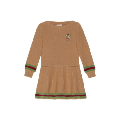 GUCCI SS24 Многоцветные полосы Умеренный Платье Весна-осень Детский Верблюжий Желтый