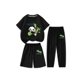 100% хлопковая футболка + шорты + брюки с защитой от комаров - черный + черный + черный