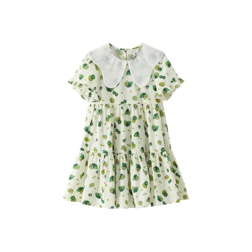 E.I Детское платье бежевый зеленый для малышей