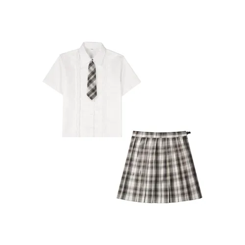 KAZAN [Набор] Аккордеон Плиссированный Топ + Серебряная нить JK Юбка с Комплиментарным Галстуком Женская Униформа