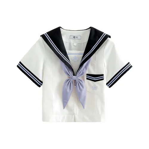 SHENBEI JK Северная сакура Аква-синий Одиночная пара Короткий рукав + Золотая рыбка Узел Женская униформа