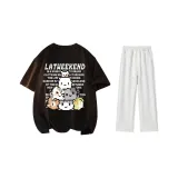 Комплект одежды (Черная футболка + Белые штаны с серым фотинией, повседневные штаны)