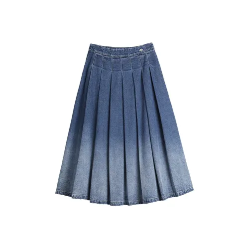 ELLE Повседневный Длинный Юбка Женская Джинсовый Синий