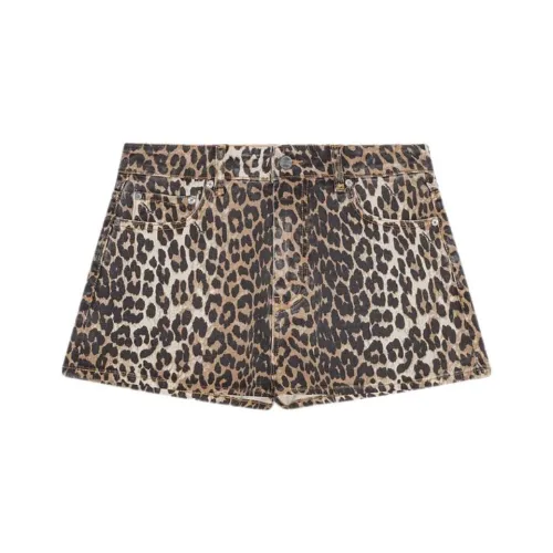 GANNI FW24 Джинсовые шорты Женские с леопардовым принтом