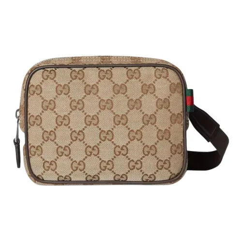 GUCCI GG Холст Сумка через плечо Мини Мужская Бежевая и Темно-коричневая