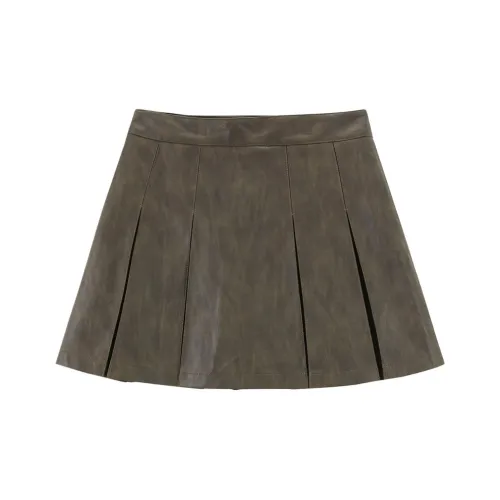 LEDIN Кожаная короткая юбка женская коричневого цвета