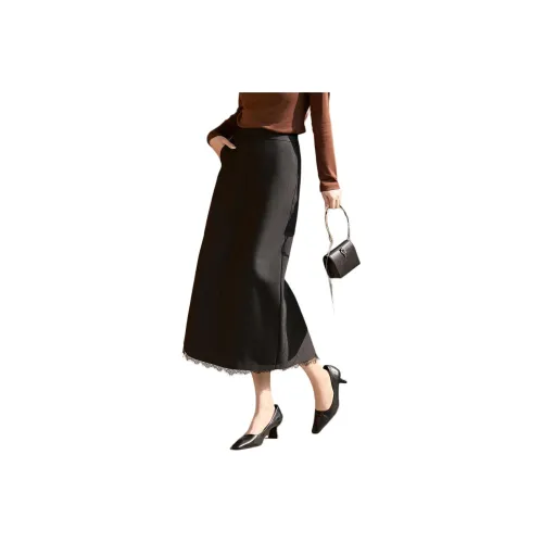 XWI Повседневный Длинный Юбка Женская Черная