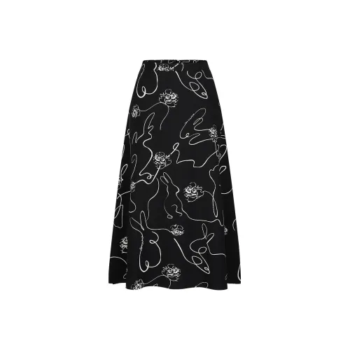 JZ. ANNAKRO Повседневный Длинный Юбка Женские Цветочный Черный