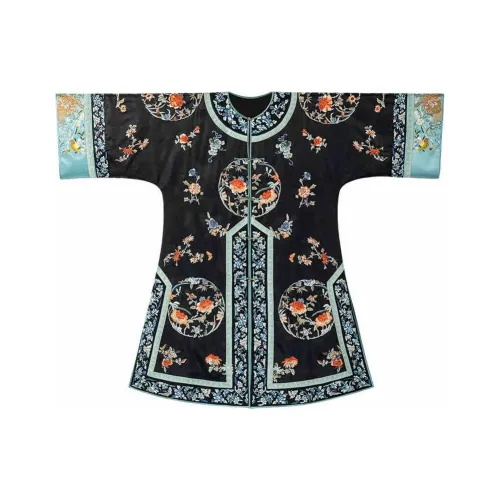 YICHENGFENGXU Ханьфу Женские Черный Full Вышитая версия Круглый Узор Qing Han Женские Передняя планка Халат и Плащ