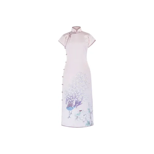 YICHENGFENGXU Чунсам Женский Павлин Фиксация С принтом