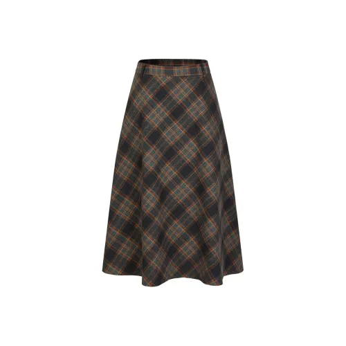 JZ. ANNAKRO Повседневный Длинный Юбка Женская Клетка Желтый Зеленый