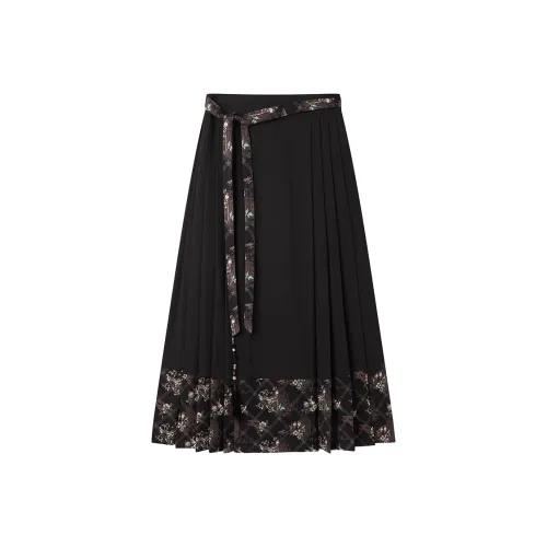 PEACEBIRD Повседневный Длинный Юбка Женская Черная
