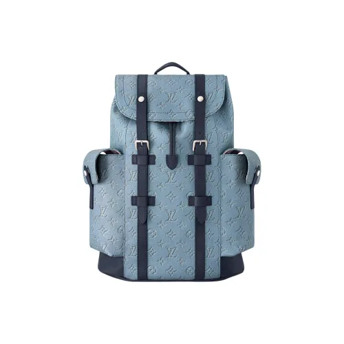 LOUIS VUITTON CHRISTOPHER Покрытый холст с кожаными вставками комбинированный рюкзак средний мужской синий