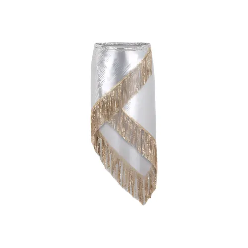 Paco Rabanne Повседневный Длинный Юбка Женская Серебряная