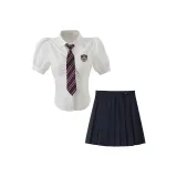 Set из трех предметов (Белая школьная рубашка + Черная плиссированная юбка + Галстук)