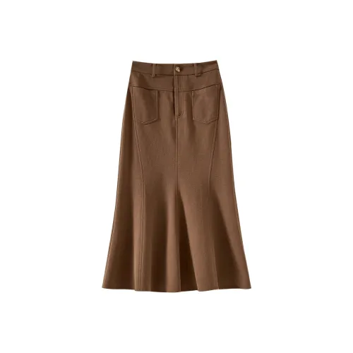 OUNIXUE Повседневный Длинный Юбка Женские Кофе