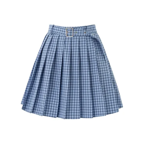 SOON FLOWER Повседневные короткие юбки Женские Синие Клетка