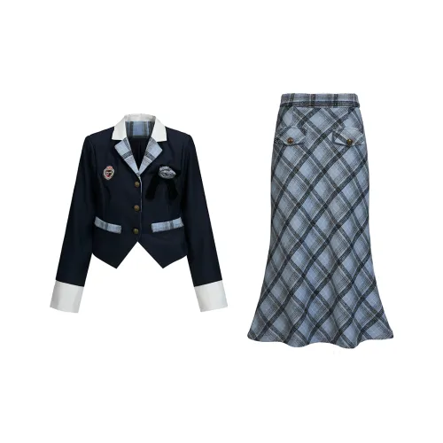 FINDSME GAGA Комплект с юбкой Женские Clothing Sets Синий+Светло-синий