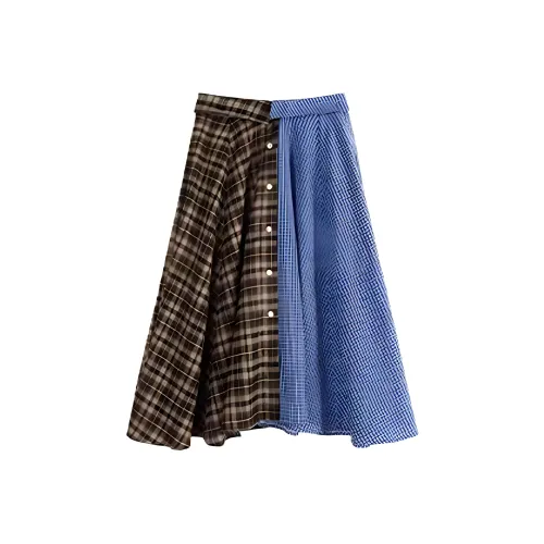 TURN UP Повседневный Длинный Юбка Женская Синяя Коричневая Многоцветная