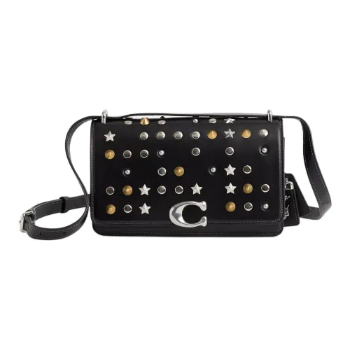 COACH Bandit Luxury Style Рefined Calfskin Crossbody Bag Shoulder Bag Medium Women's Silver Black COACH Bandit Люкс Стиль Утонченный Телячья Кожа Сумка через плечо Сумка на плечо Средняя Женская Серебряный Черный