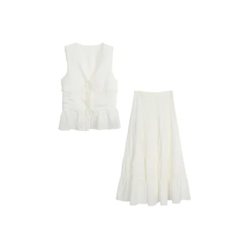SECFLY OFFICIAL Комплект с юбкой Женская Белый Топ + Белая длинная Юбка