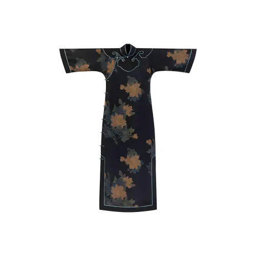 YICHENGFENGXU Чунсам Женский Черный Подошва Синий Цветок