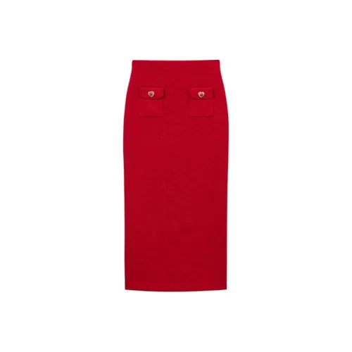 Self Portrait Casual Long Skirt Women's Genuine Red