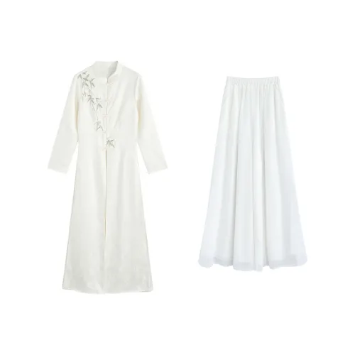 Garbege Белые брюки Белый Robe Набор Женские Ципао