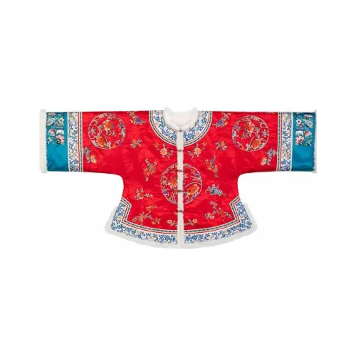 YICHENGFENGXU Ханьфу Женская Красная Вышивка Передняя планка с Искусственным мехом Комбинированное пальто