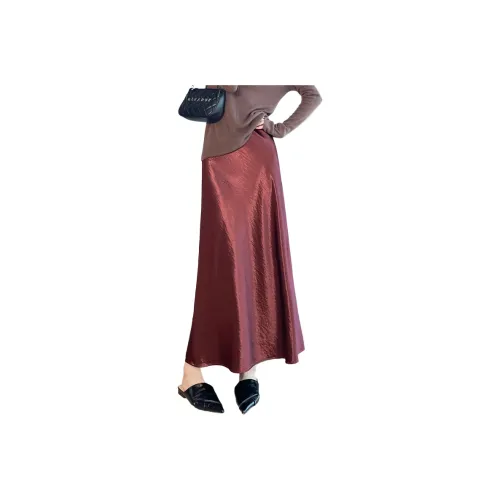 SITOL Повседневный Длинный Юбка Женская Бордовый