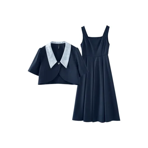 OUNIXUE Комплект с юбкой женский темно-синий