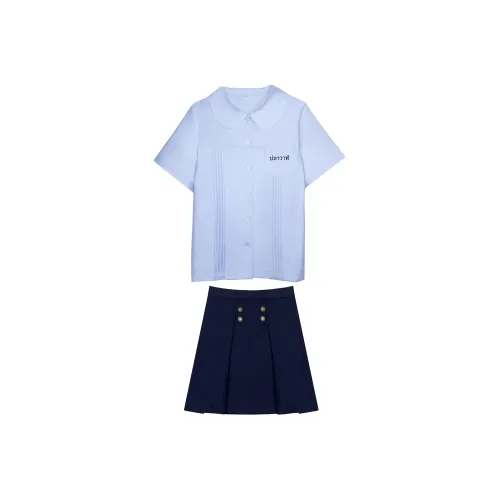 SHENBEI JK Прозрачный Вишня Университетский синий Короткий рукав + Тайская юбка Женская униформа