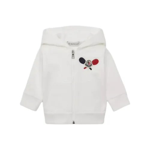 MONCLER Детский топ Детская одежда Теннис Логотип Патч ZIP UP Толстовка Белый Infant And Toddler