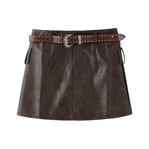 Miss Chipmunk Кожаная короткая юбка Женская Коричневая